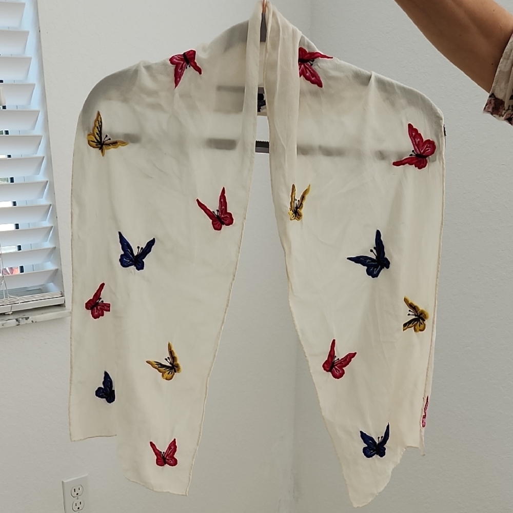Butterfly Embroidered Scarf Handmade Vintage